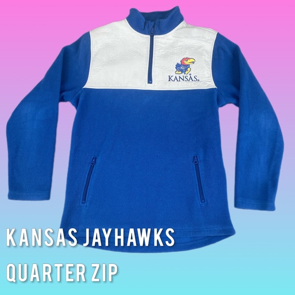 Peak Season Kansas Jayhawks Girl's XL Quarter-Zip Blue Sweatshirt - Picture 1 of 7